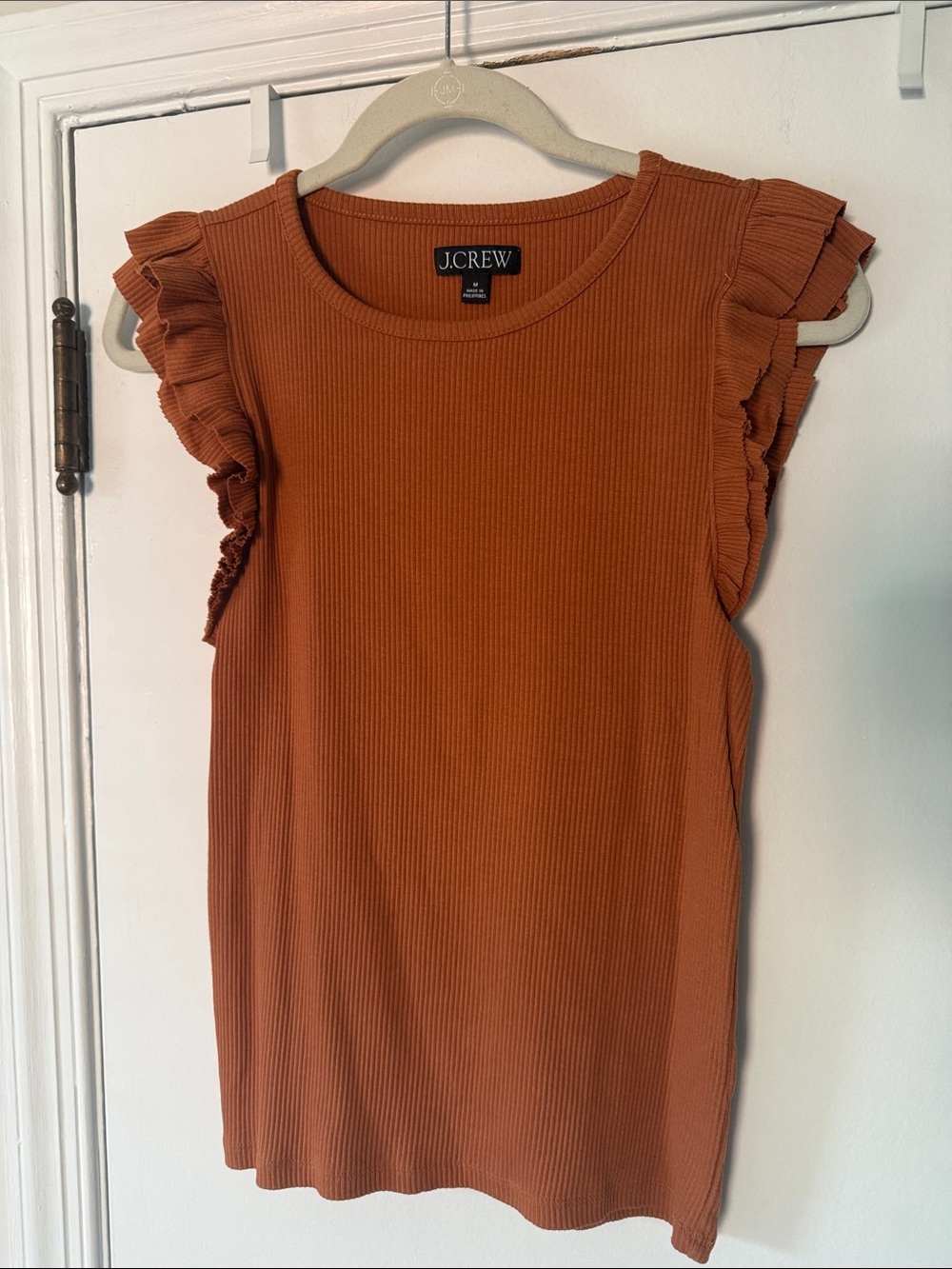 J. Crew Vintage rib ruffle-sleeve shirt